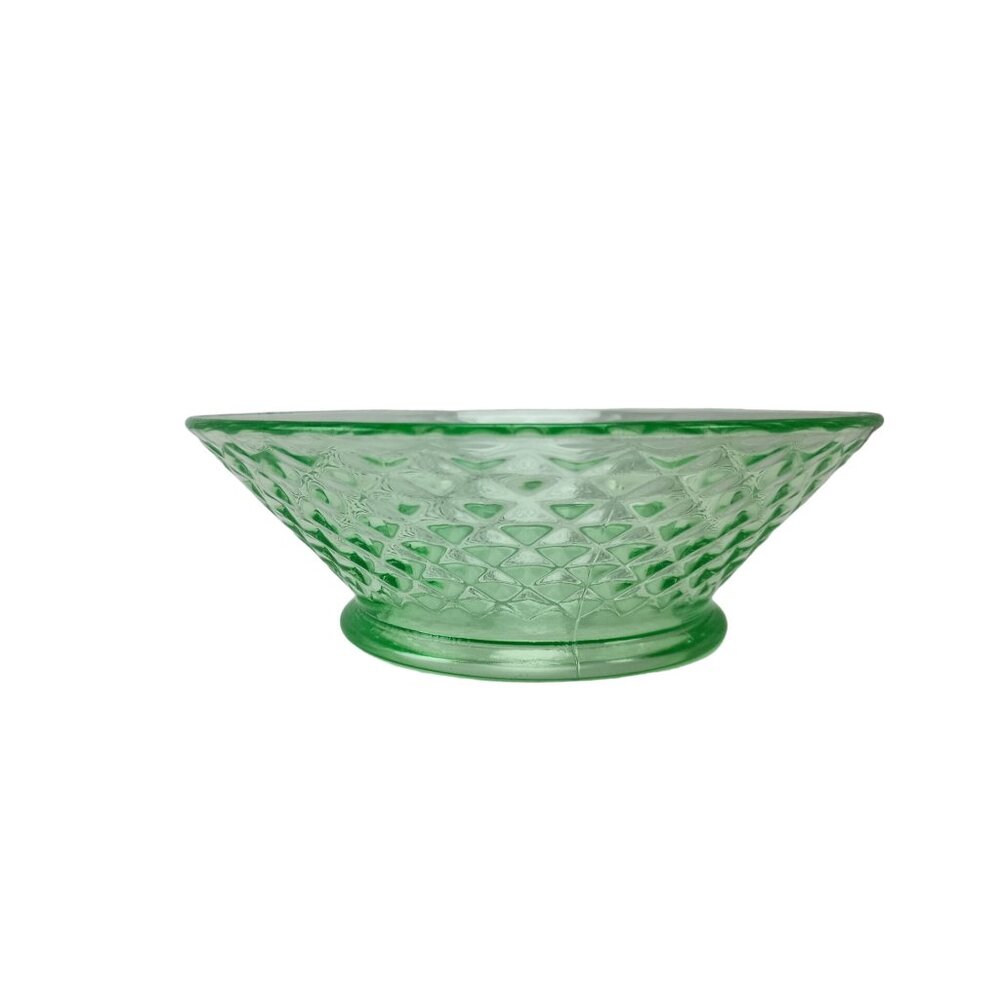 Imperial Glass Diamond Quilted Green 6-5/8" Round Footed Bowl Vintage - Picture 2 of 8